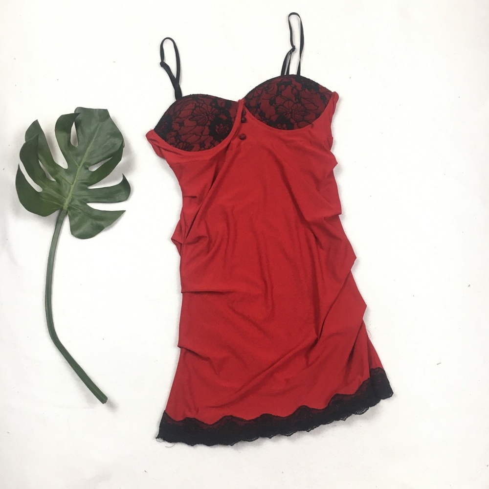 LIA LEE BABY DOLL RUCHED RED LACE SIZE M